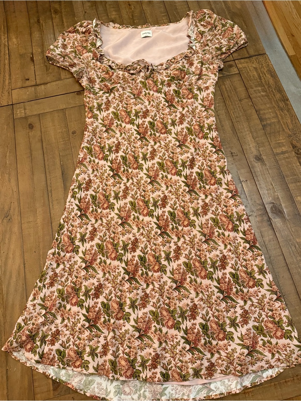 Sunday Best Pink Floral Ruffle-Trim Midi Dress
